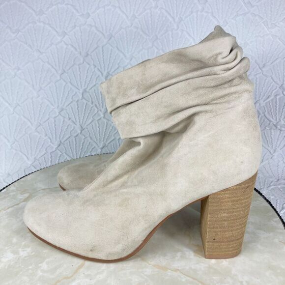 Chinese Laundry Slouchy Ankle Block Heels Booties 10 Beige Boho Western Bootie - Picture 5 of 12